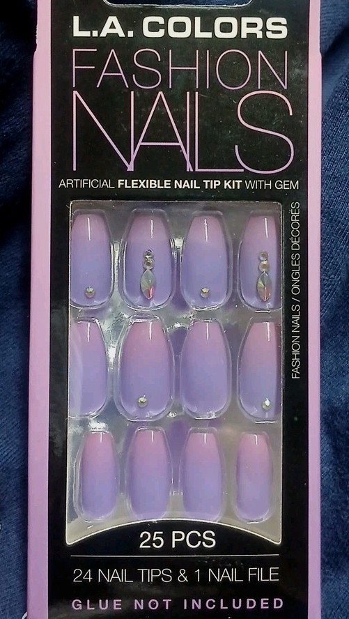 L.A. Colors Fashion Nails 24 Glue On Nails Medium Length Coffin Tip*Purple Ombre