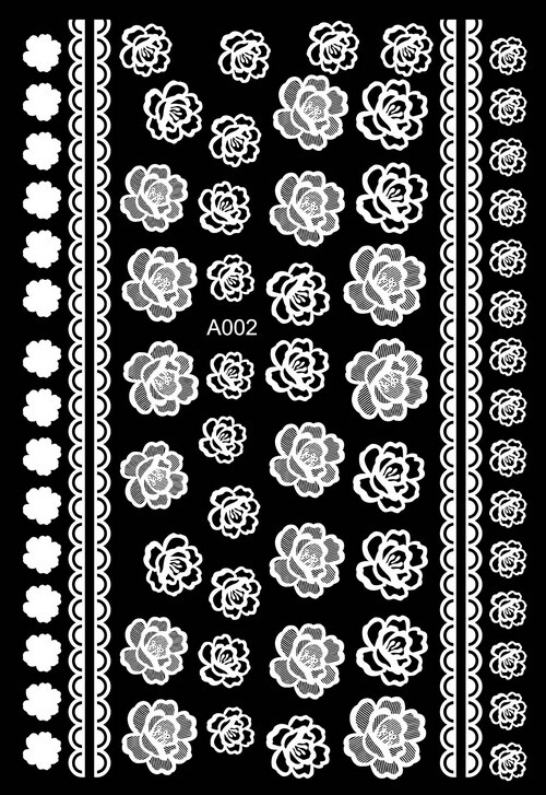 Lace Stripes White Rose Vinca Primrose Daisy Flowers 3D Nail Sticker