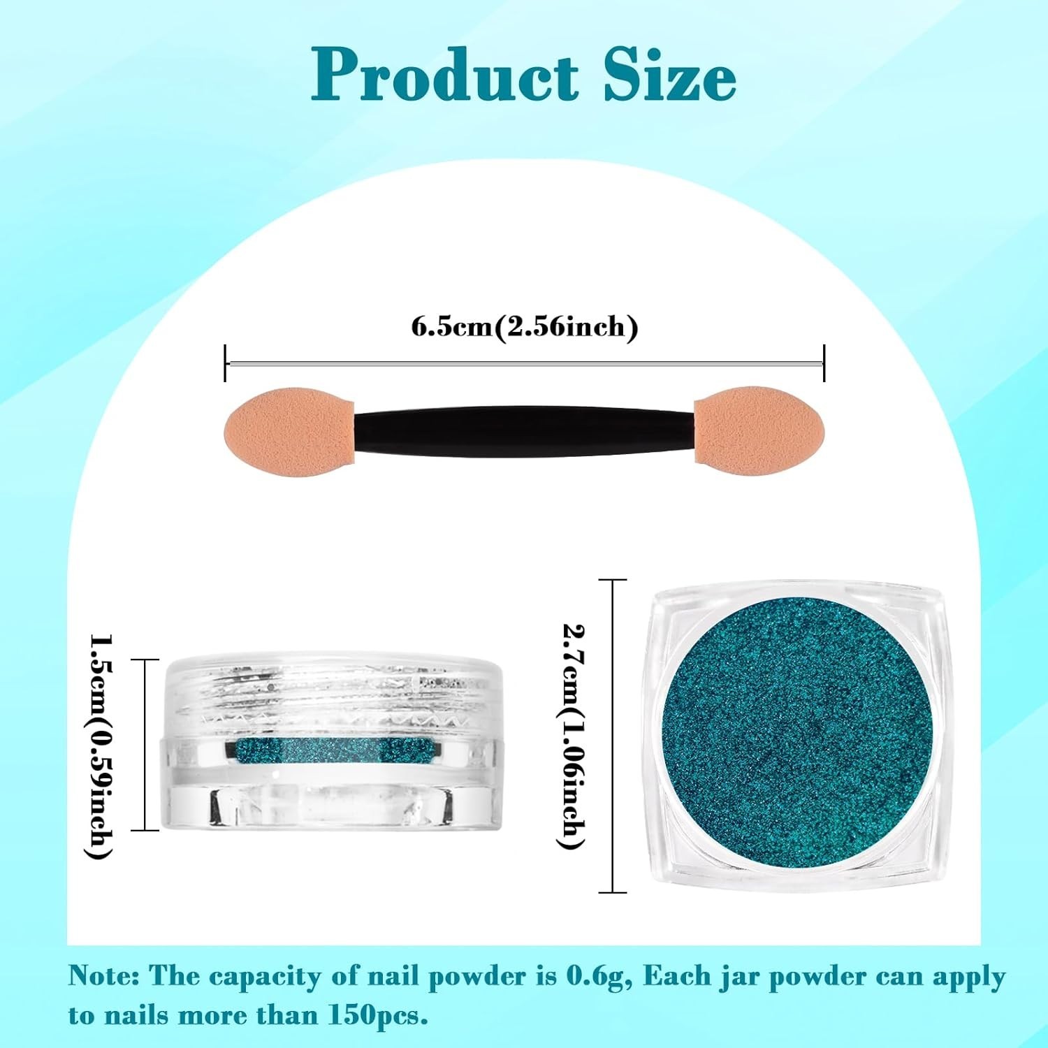High-Pigmented Lake Blue Chrome Nail Powder with Eyeshadow Stick for Easy Art