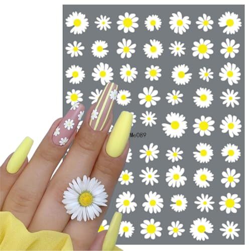 6Sheets Daisy Nail Art Stickers,Floral Daisy Nail Decals Spring Summer flower-3