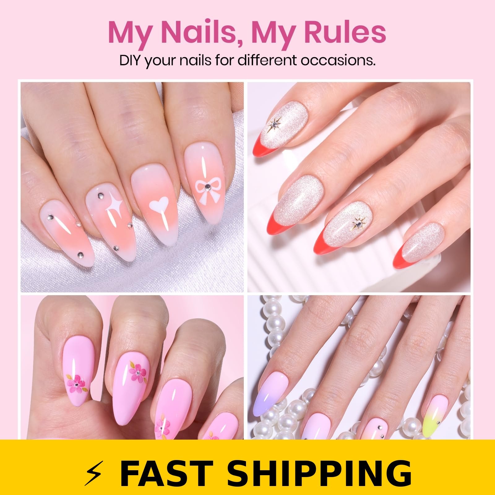 Beetles Medium Almond Nail Tips 576pcs, Pre-Etched Soft Gel Tips