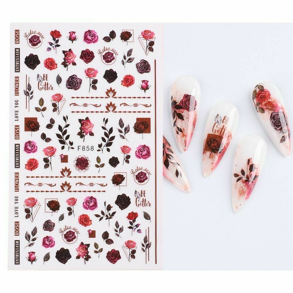 3D Nail Art Sticker Love Rose Flower Decal Manicure Peel &Stick Party F858 NS3