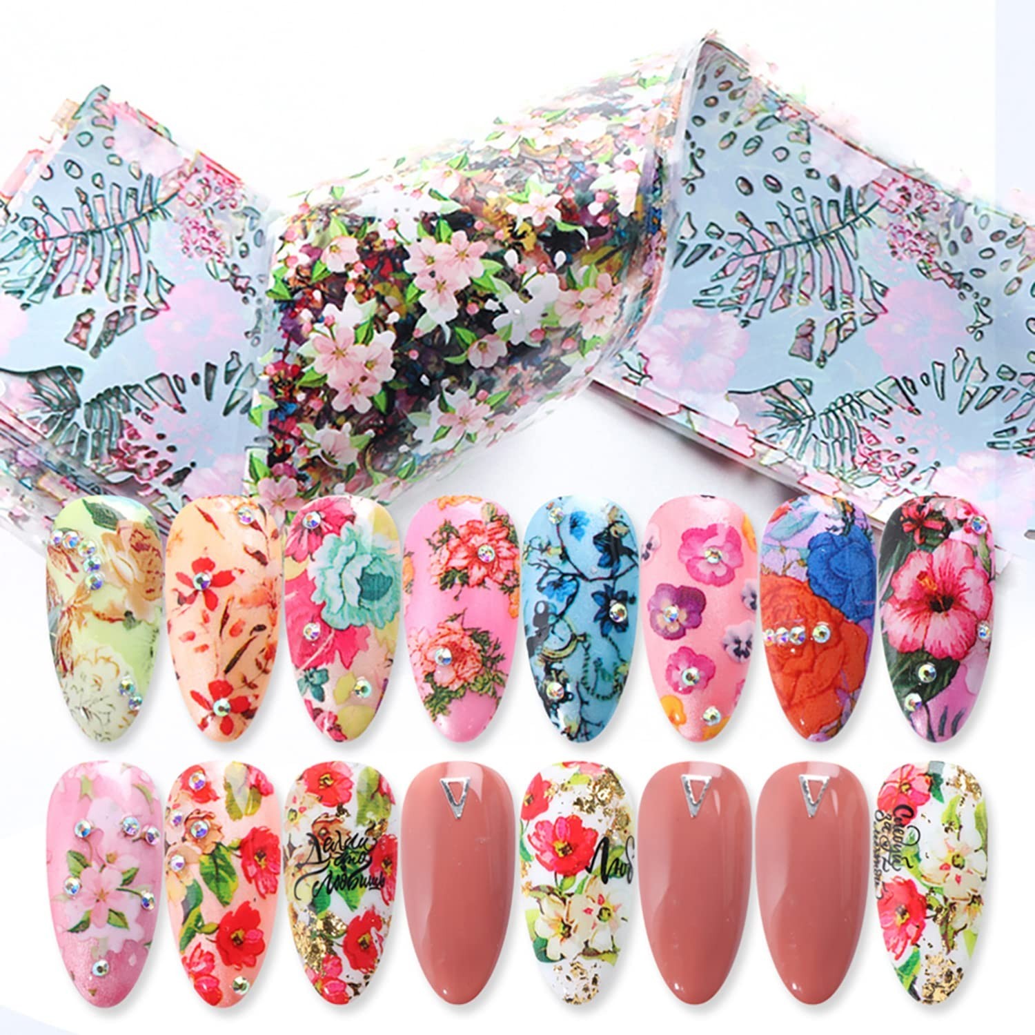 10 Sheets of Vibrant Floral Nail Foil Stickers – Perfect for Creative Designs