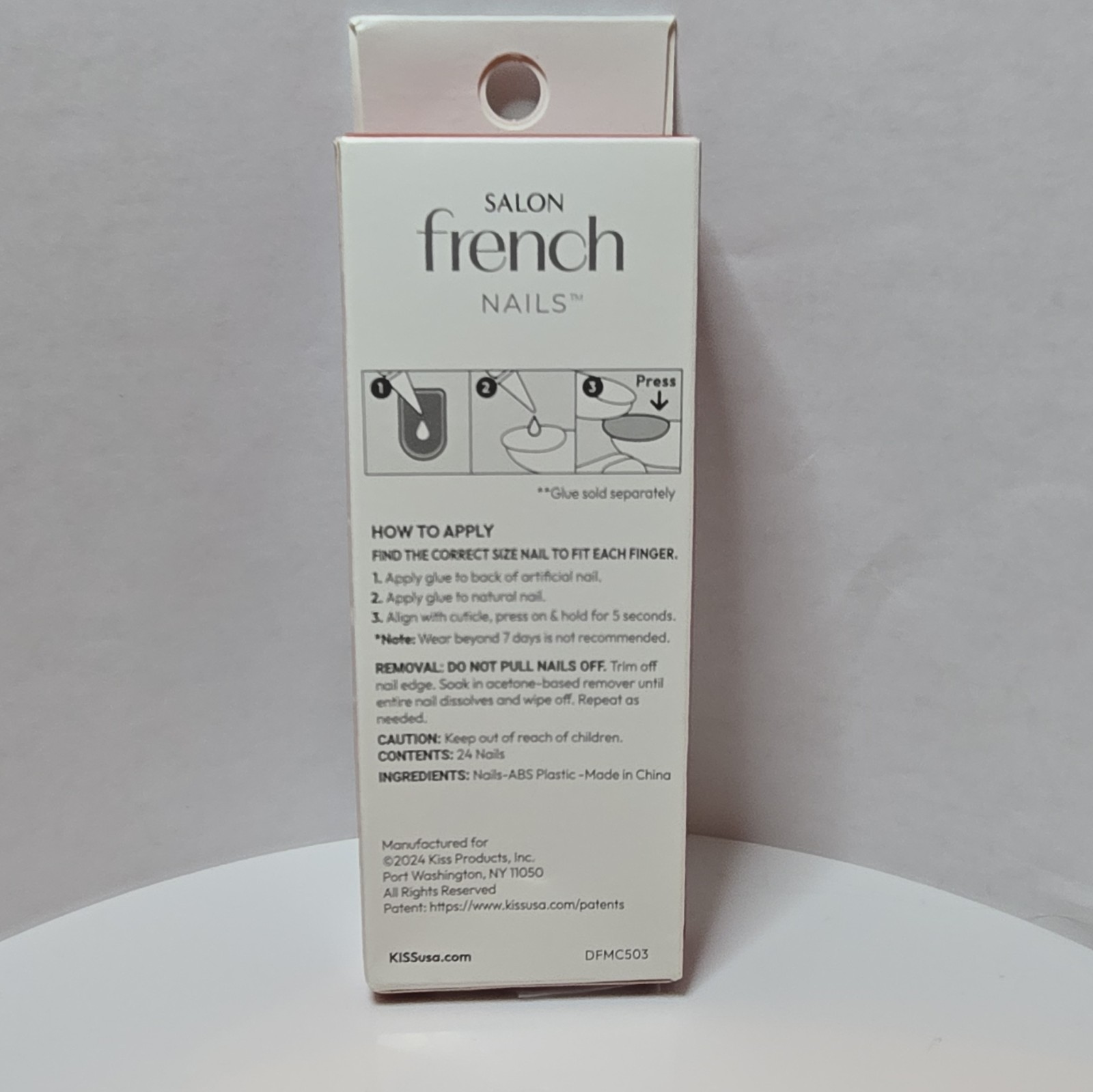 Kiss Salon French Press-On Nails Full Cover Medium Square Pink/White 24 CFD04