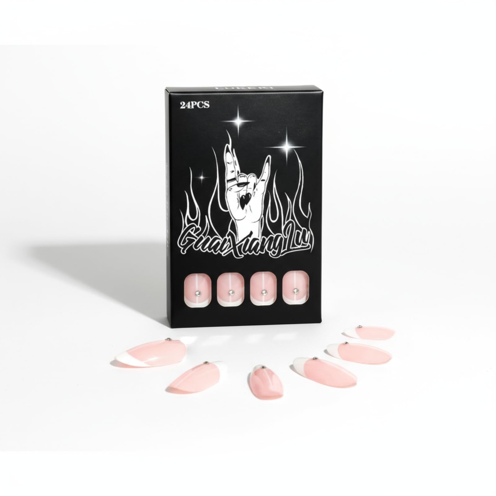 Press On Nails Almond French Tip, Glue On Nails for Gift, Supremely Fit Natur…