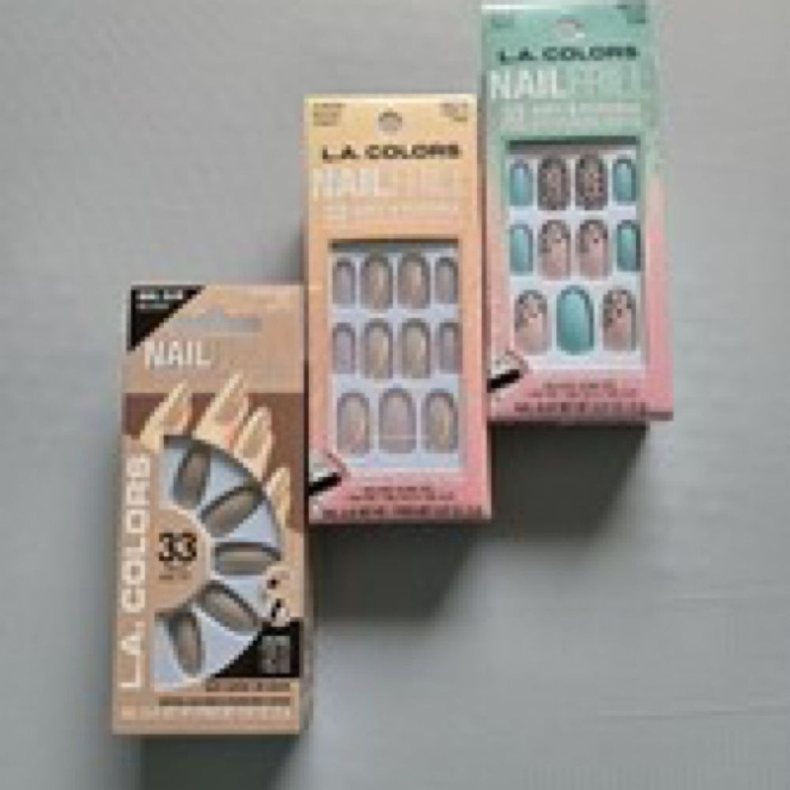 LA Colors Nail Frill Artificial Nails Bundle 3 Sets Almond Square Tan Teal NEW