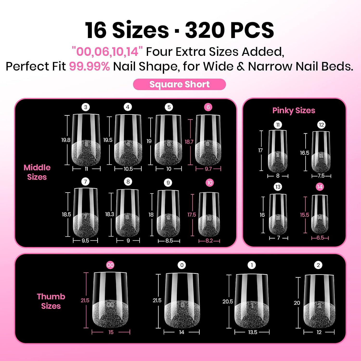 Gel Nail Tips Square Short, 320Pcs 16 Sizes(00-14), with Gel Nail Polish Kit wit