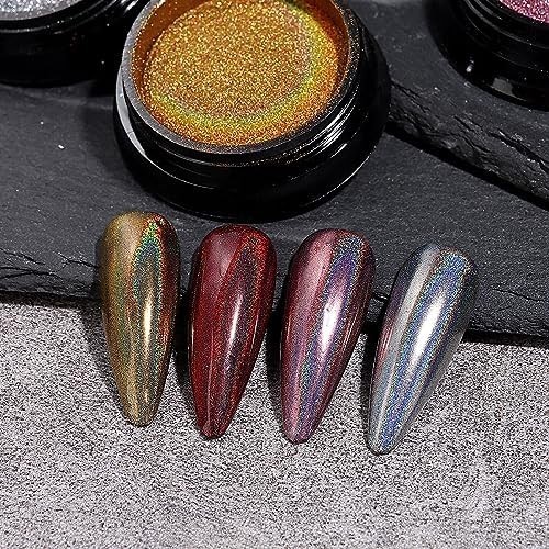 Set de Polvo Cromado para Uñas 16 Colores Efecto Metalizado y Holográfico