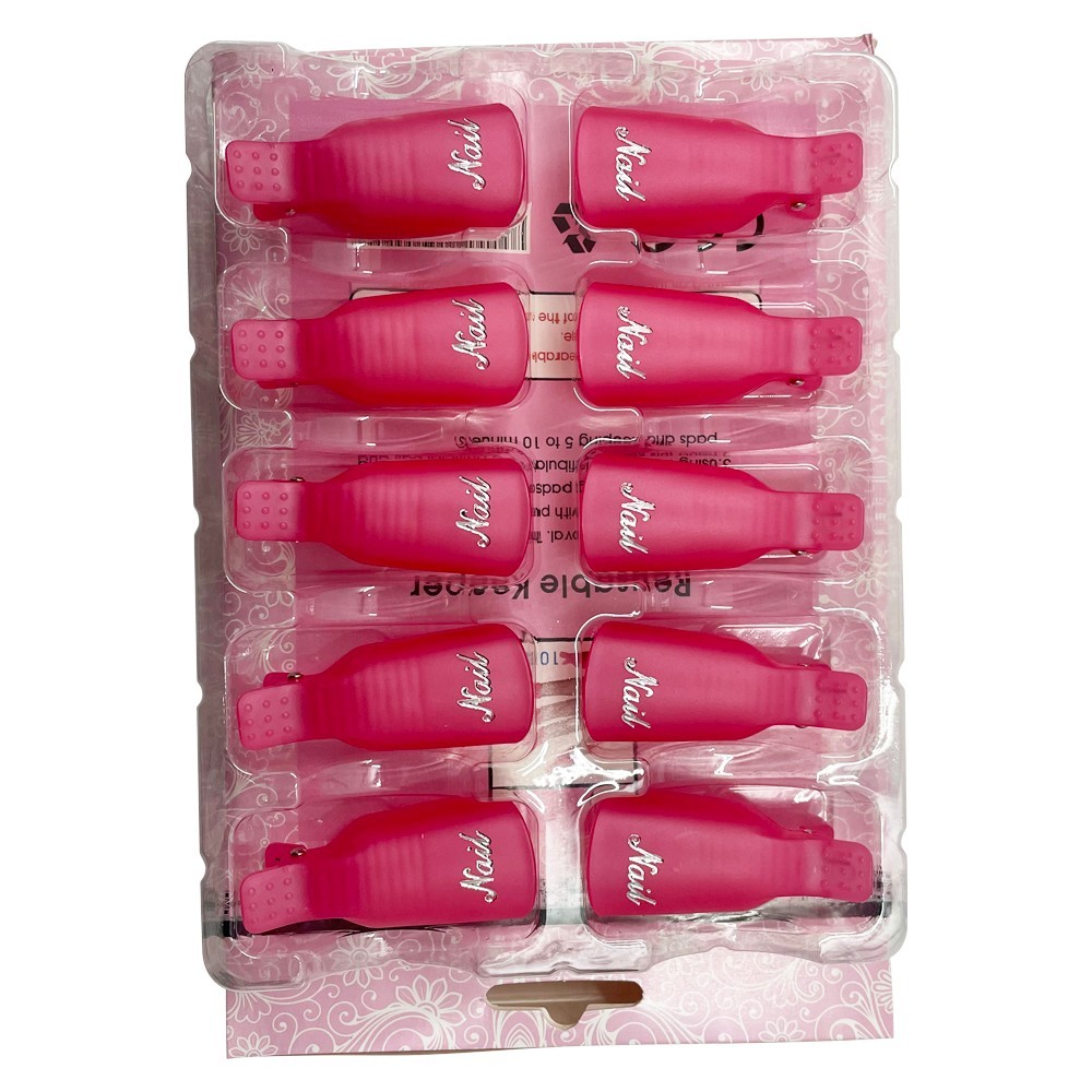 10 PCS Pink Acrylic Nail Art Soak Off Cap Clip UV Gel Polish Remover Wrap Tool