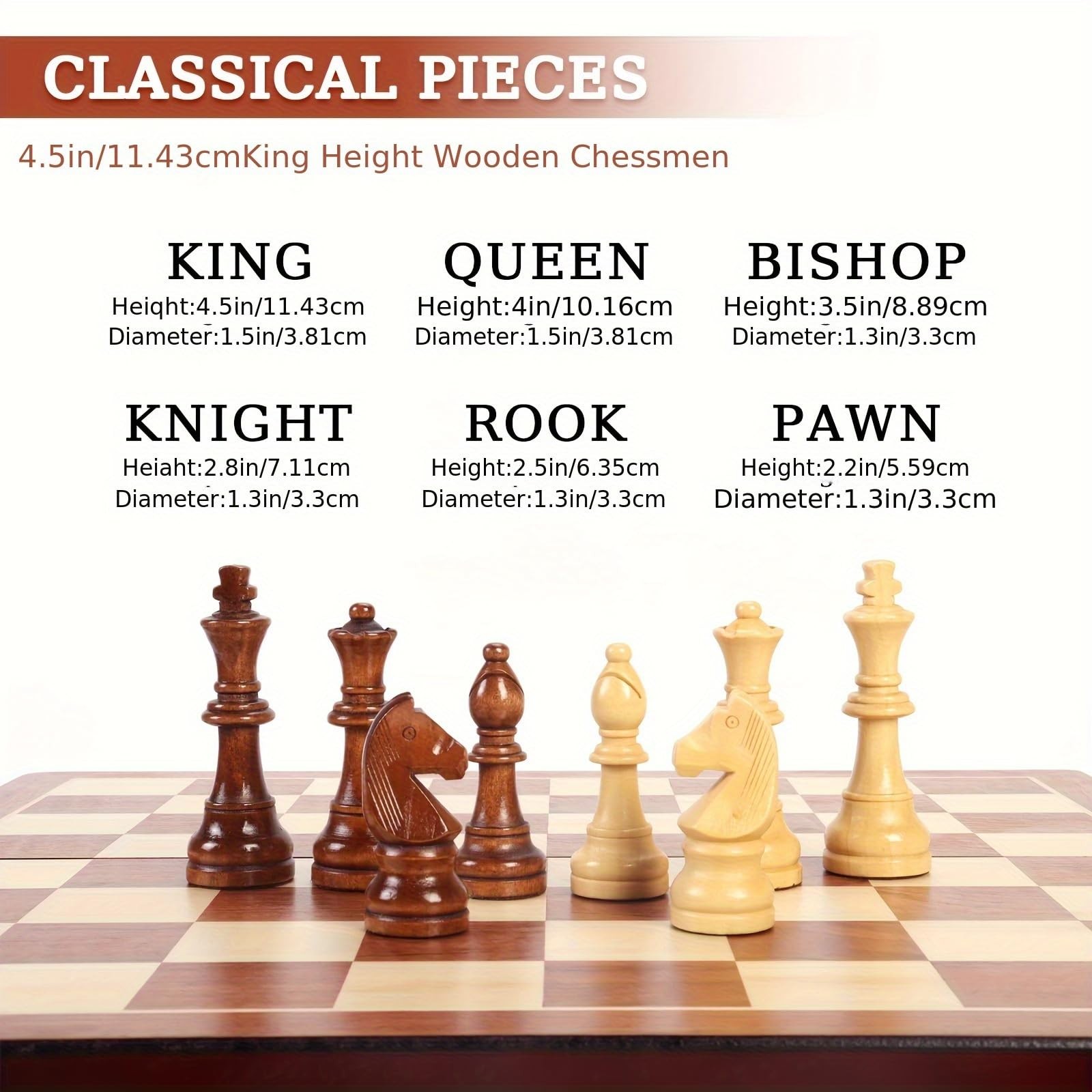20″ Extra Large Solid Walnut Wooden Chess Set with 2 Queen Pieces – 20