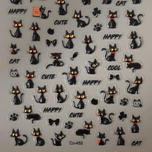 Halloween Nail Sticker for Nail Art Nail Stickers 5D Self-Adhesive Black Cat