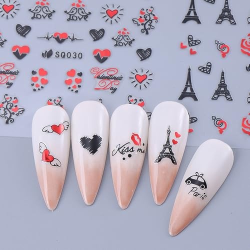Valentine’s Day Nail Art Stickers 24 Designs Red Heart Lips 3D Red Valentine