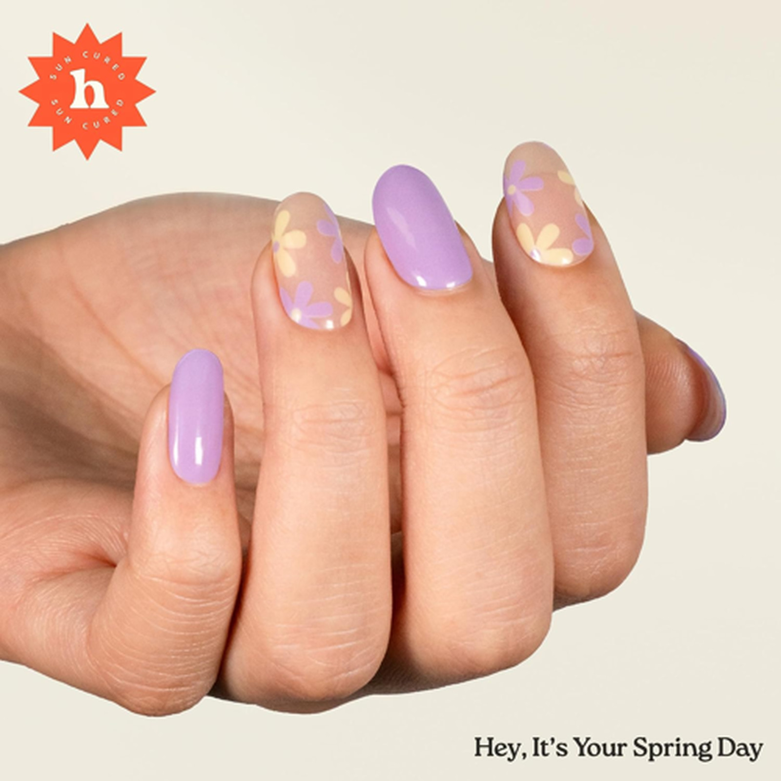 Semi Cured Gel Nail Strips Sunlight Curing Kit Purple Floral Spring Pack 28