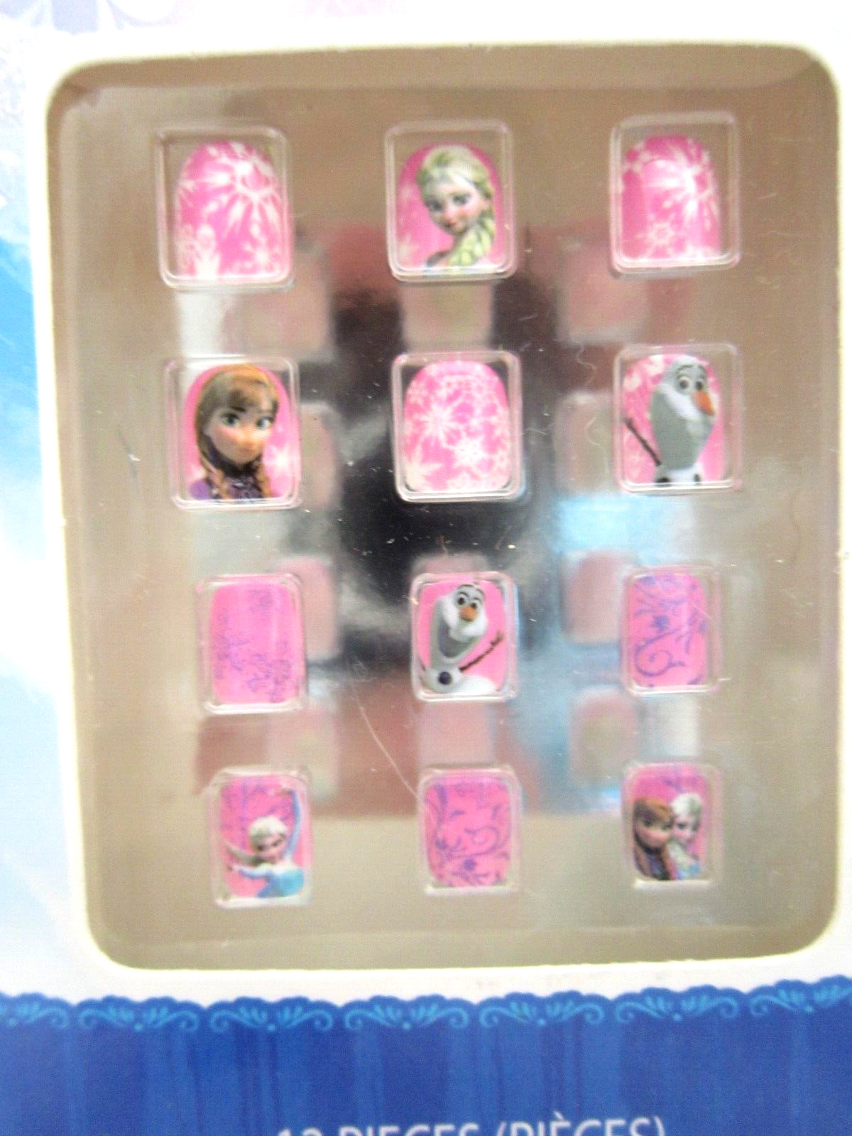 Girls Disney Pink Frozen Character Press On Stick On Nails 12 Count-Brand New!