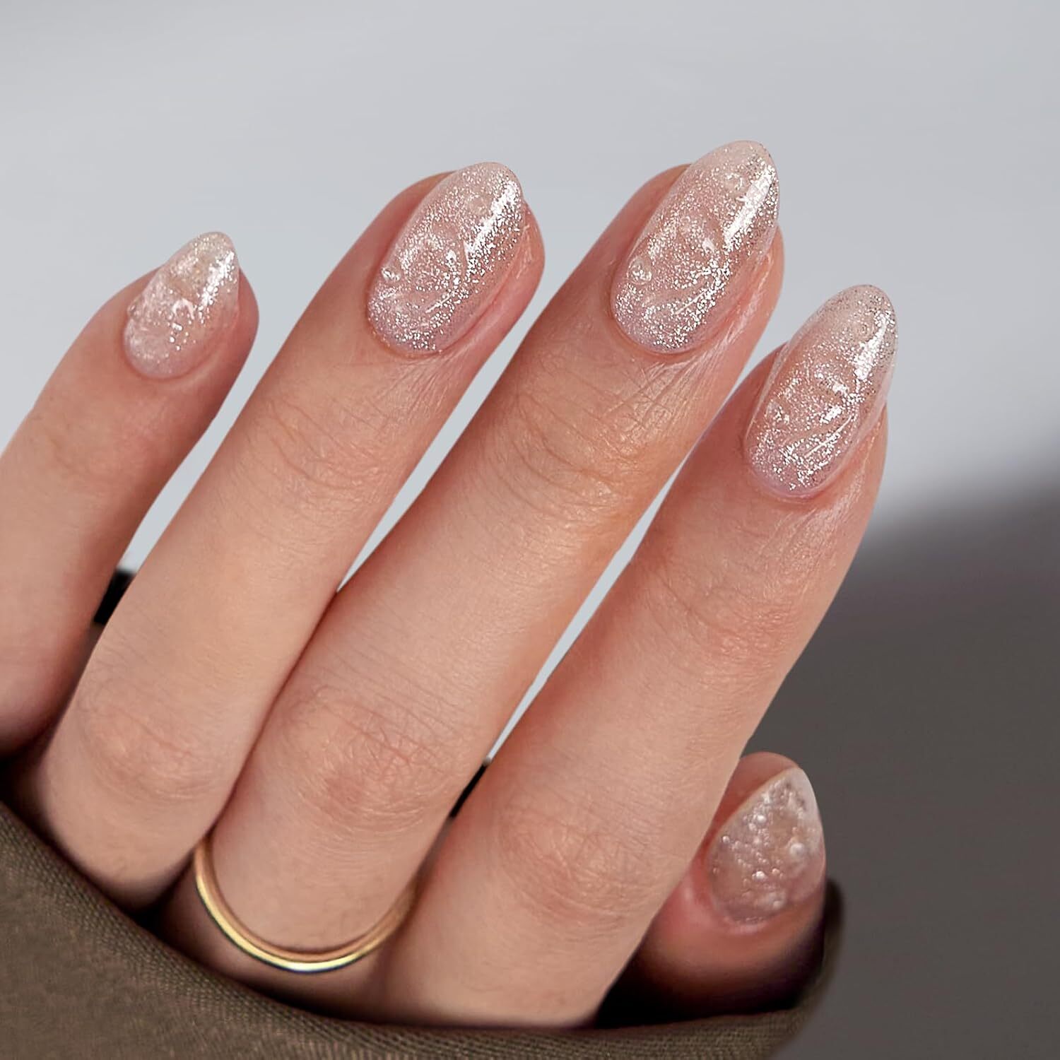 Soft Gel Press On Nails Oval Fake Nails Taro Milkshake with Glue – 16 Sizes Kit