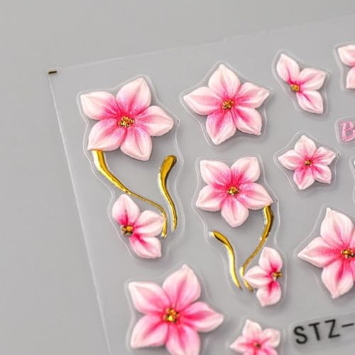 3Sheet 5D Embossed Nail Stickers – Spring Nail Art – Flower Stickers – 7