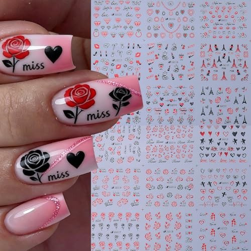 Valentine’s Day Nail Art Stickers 24 Designs Red Heart Lips 3D Red Valentine