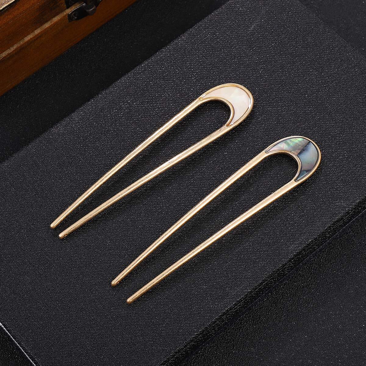Lurrose 2pcs Hair Sticks Vintage Metal Pins Moon Elegant As Shown