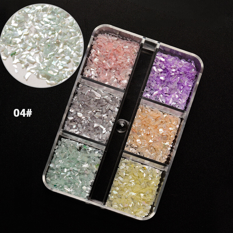 6 Grids Nail Art Abalone Shell Irregular Fragment 3D Charm Decoration Slice DIY