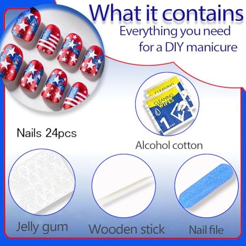 Red American Press On Nails – 4th of July Short Fake Nail
