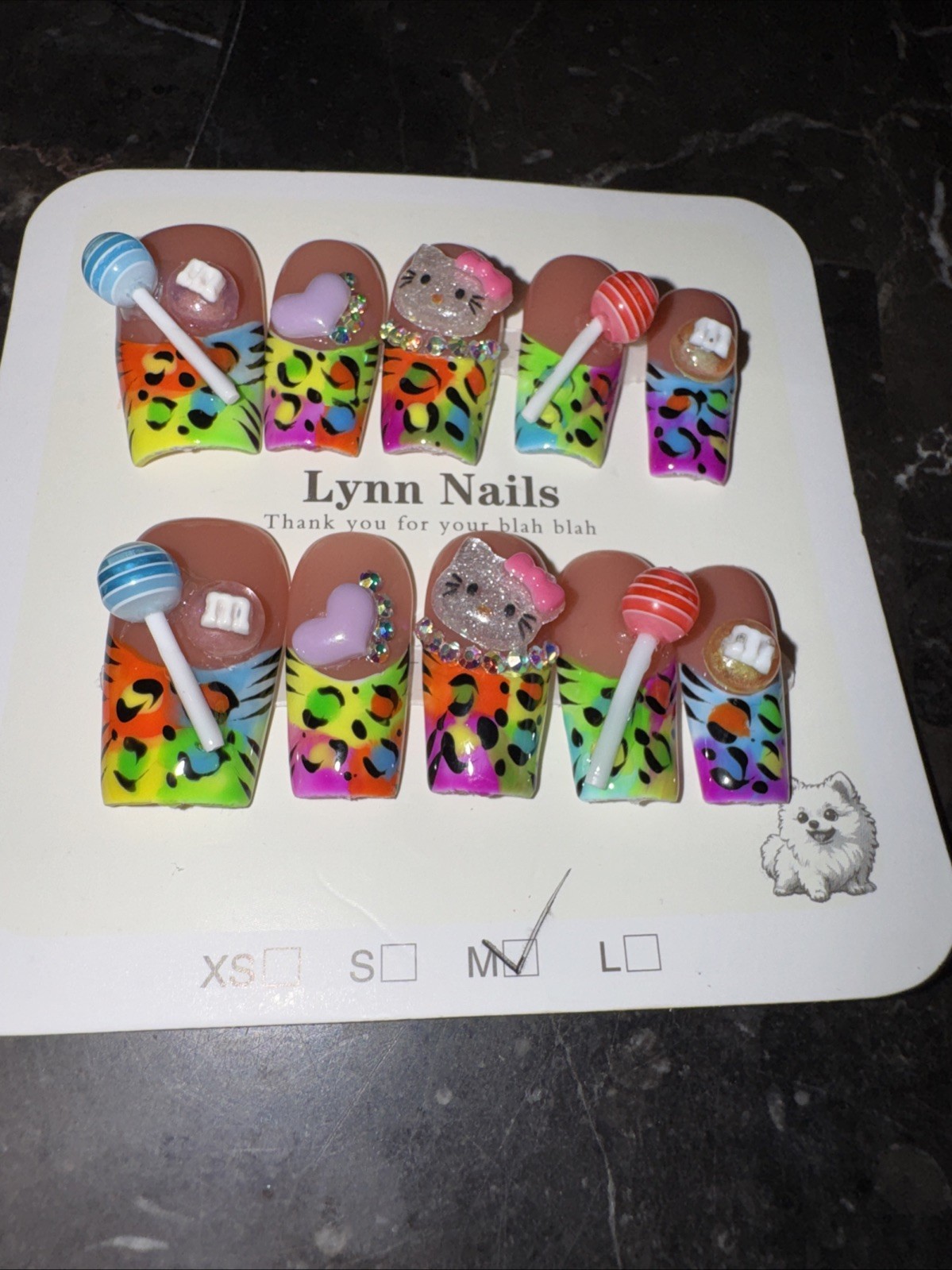 Hello Kitty Inspired Press On Nails Medium Square Glam Rhinestone Reusable Kit