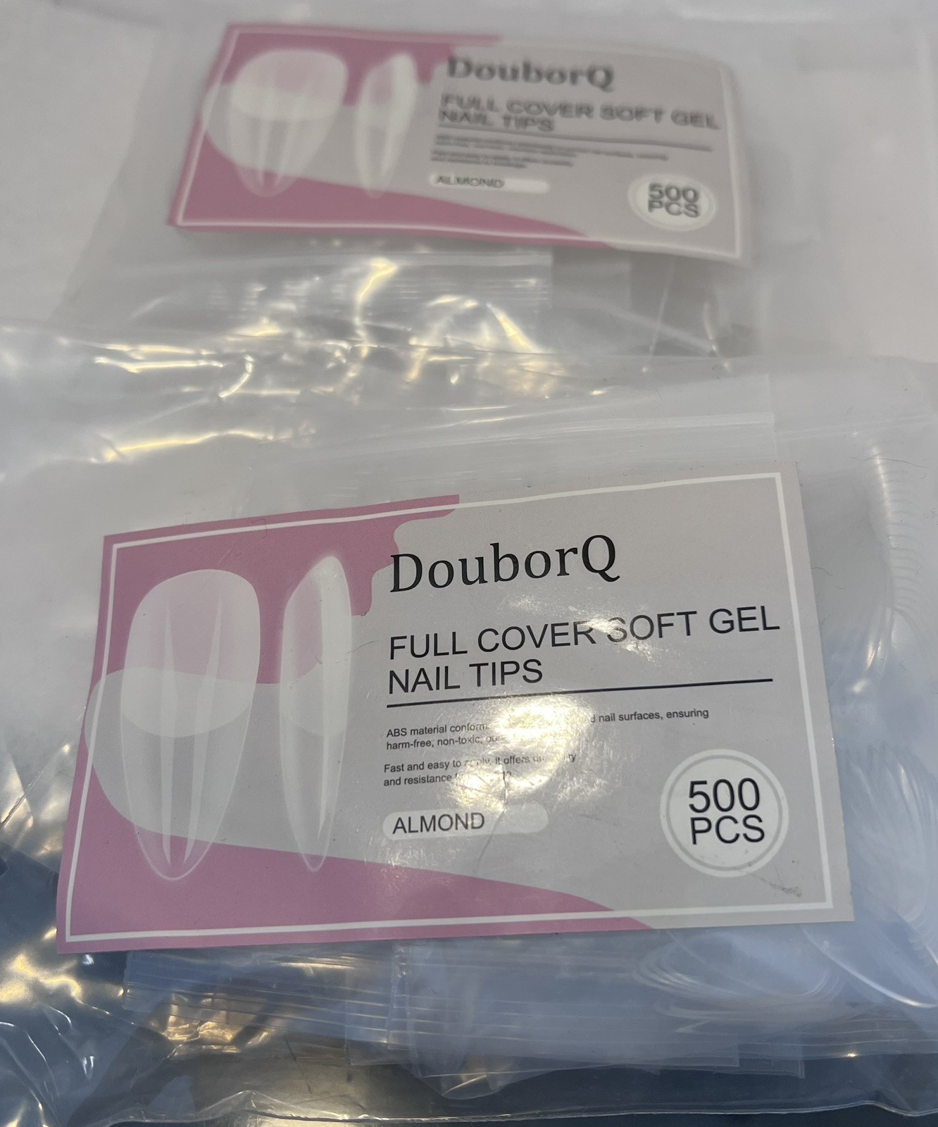 Full Cover Soft Gel Nail Tips Almond Shape 500pc Bag-2bags Clear Nails Tips=1000