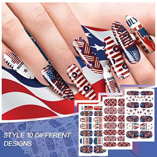 Maitys 140 Pcs 10 Sheets Patriotic Full Wrap Nail Stickers for USA Flag Style