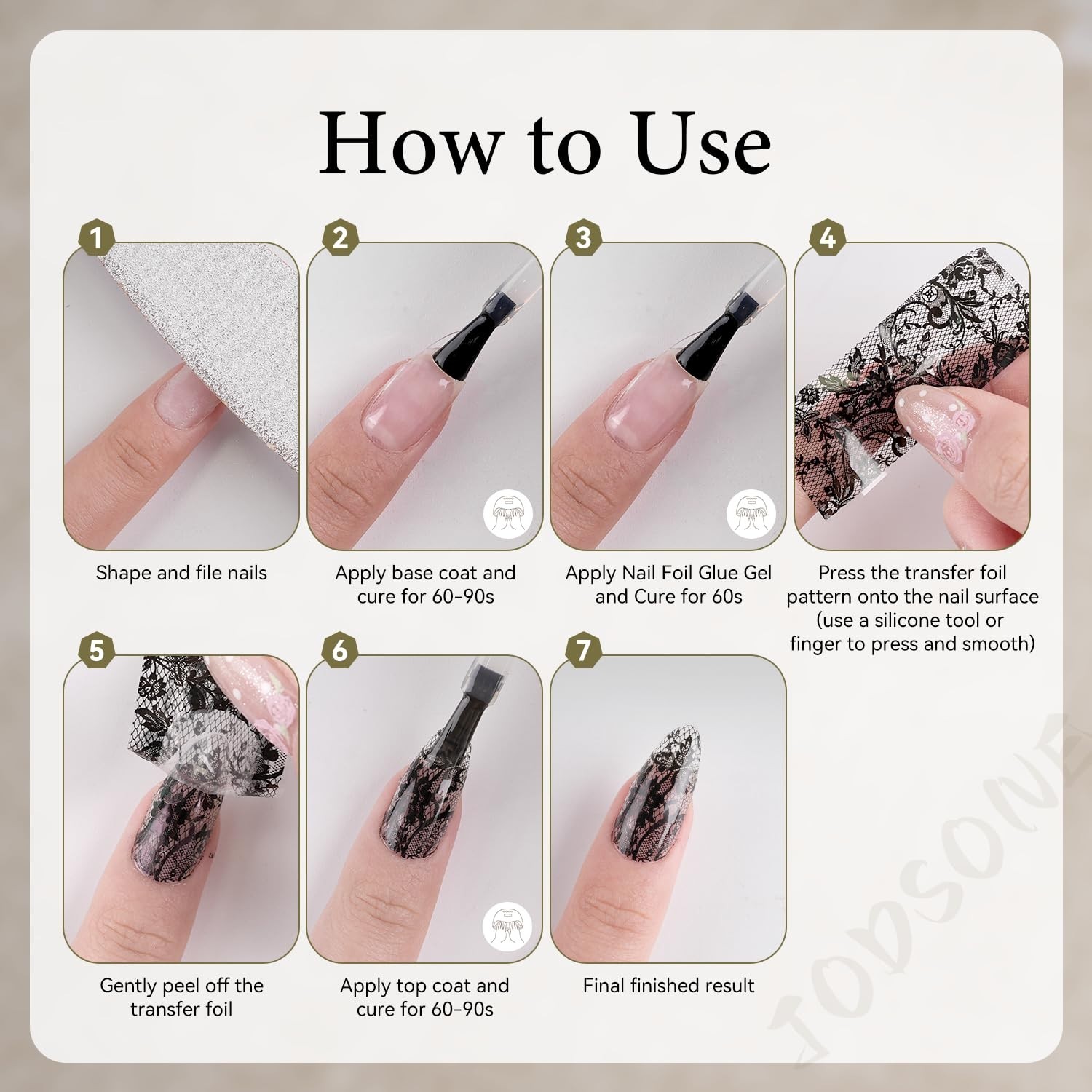 Lace Nail Foil Transfer Kit – 16.5ml Glue, 20 Rolls Black & White Foils, DIY Nai