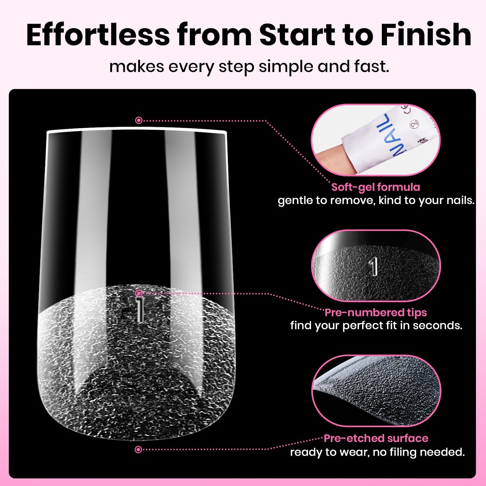 320pcs Soft Gel Nail Tips Square Short – 16 Sizes, Pre-Etched Clear Press-On Nai