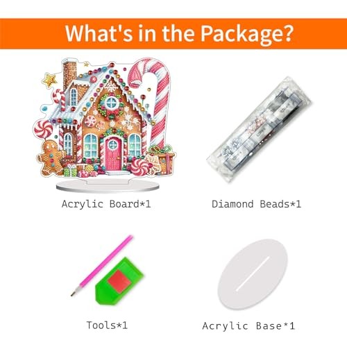 Christmas Diamond Art Tabletop Painting Kit, DIY Stand Up Gingerbread House
