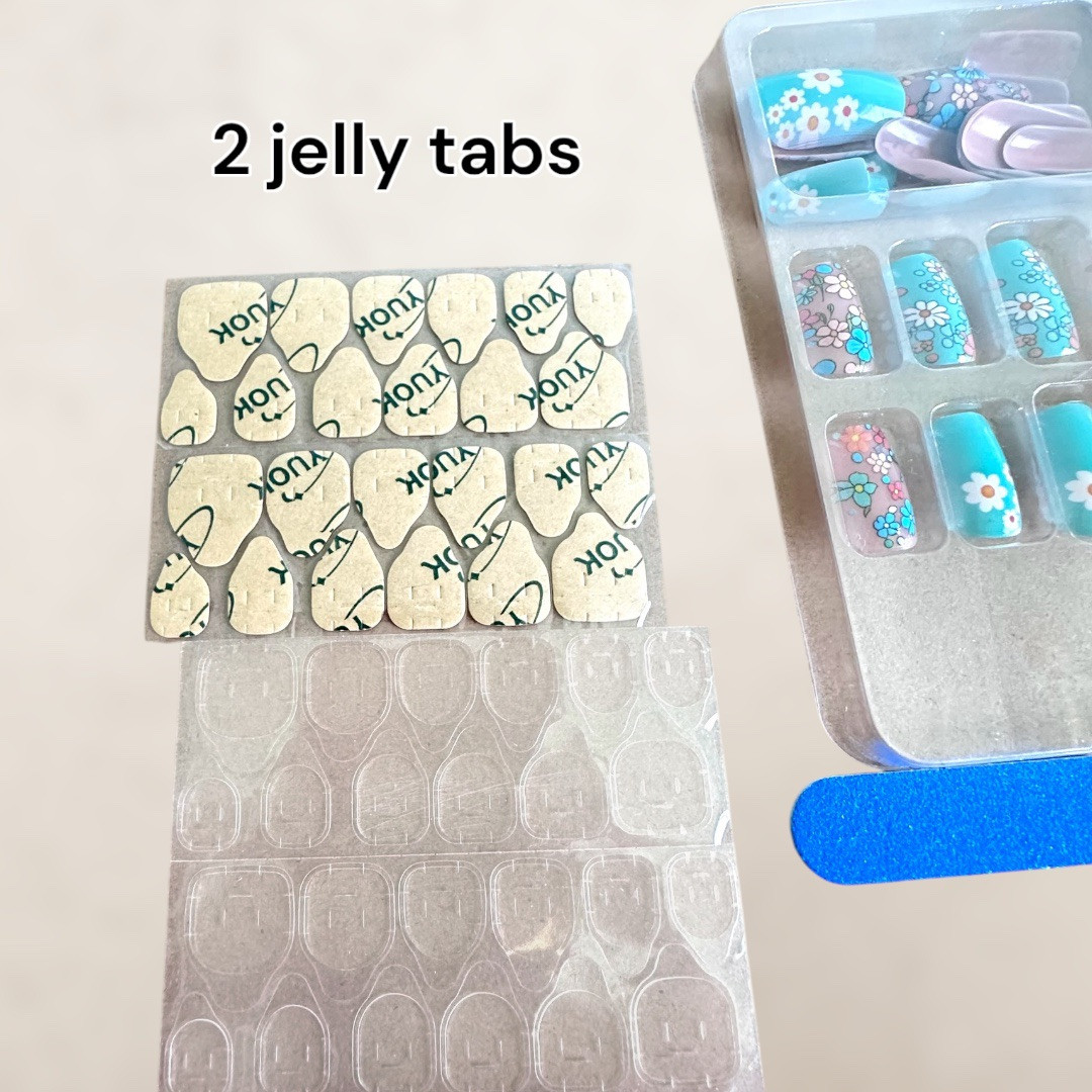 Spring Inspired Nail Art Press On , Blue With Mini Floral Prints, 24 pcs New