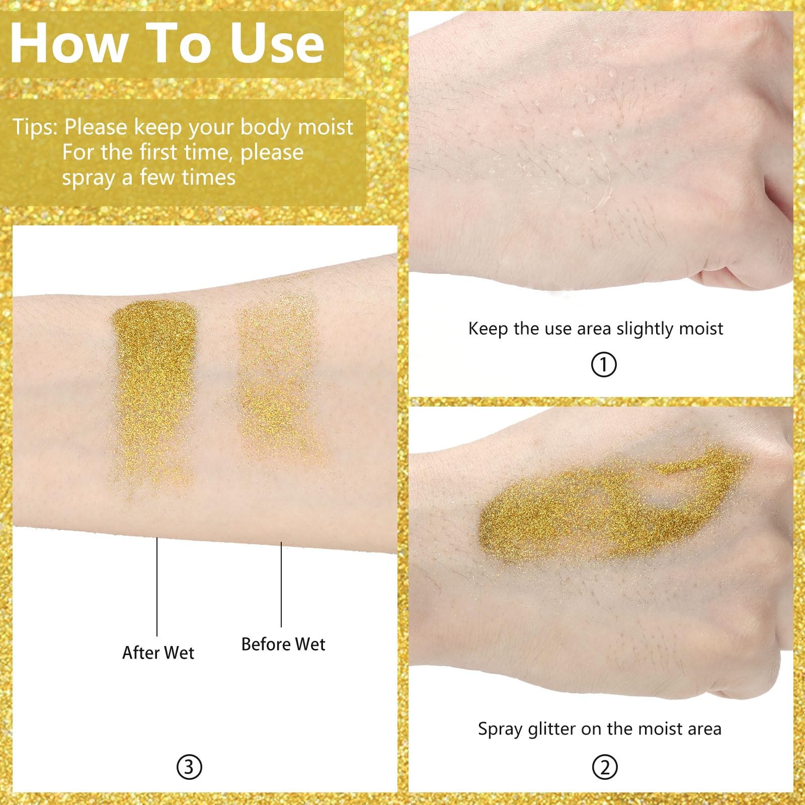Hair Glitter Spray, Gold Body Glitter Spray Fine Face Shimmer Powder,