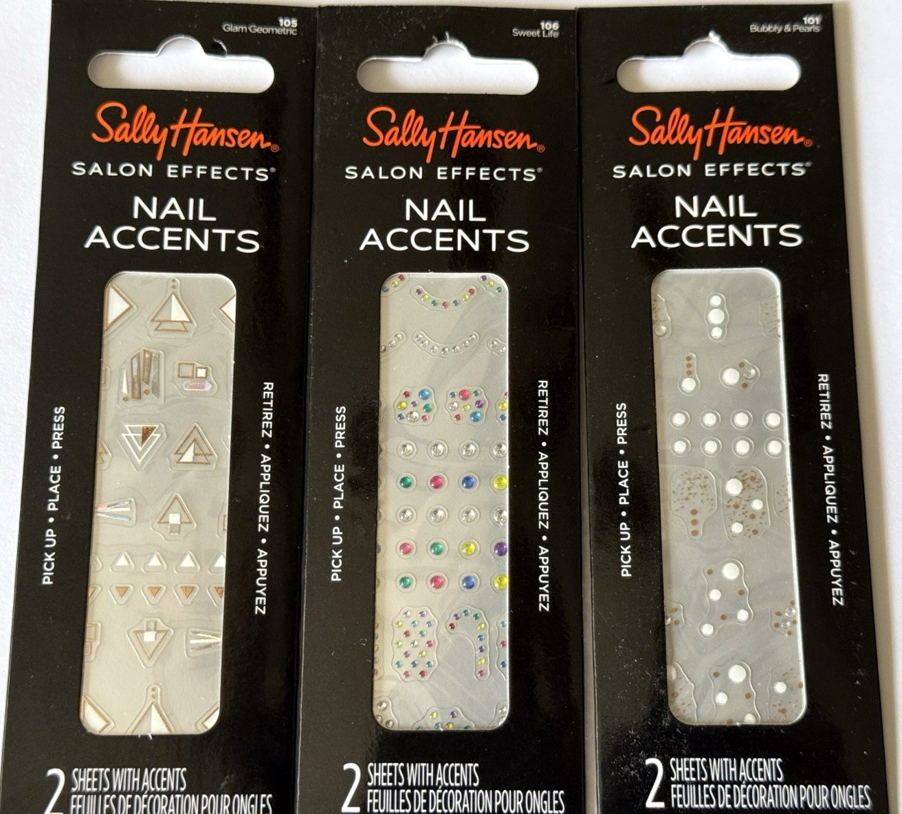 Sally Hansen Salon Effects Nail Accents Assorted Design Lot of 3 Pks of Stickers