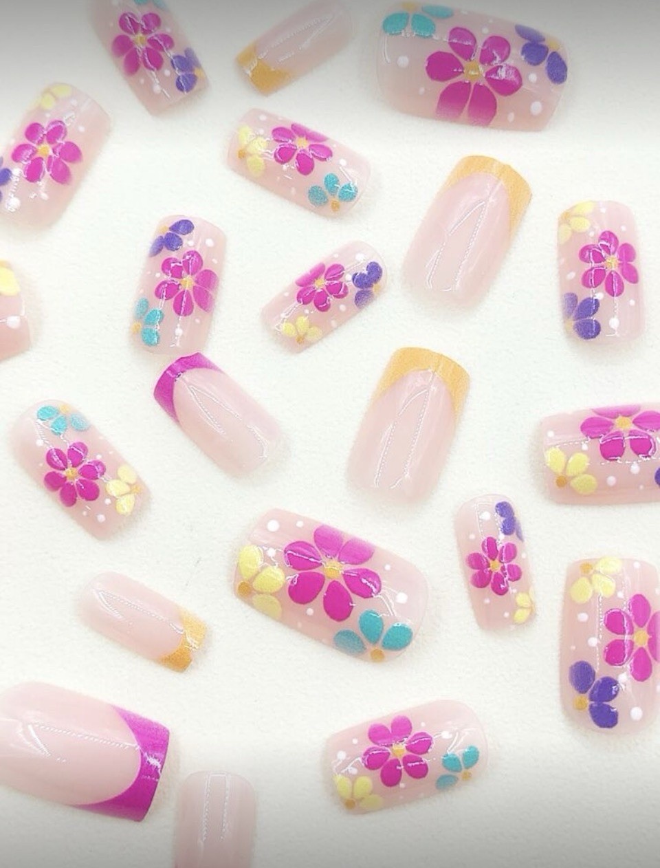 24 Press-On Nail Kit | Neon French Tips In Pink, Yellow, Blue, Orange, Purple