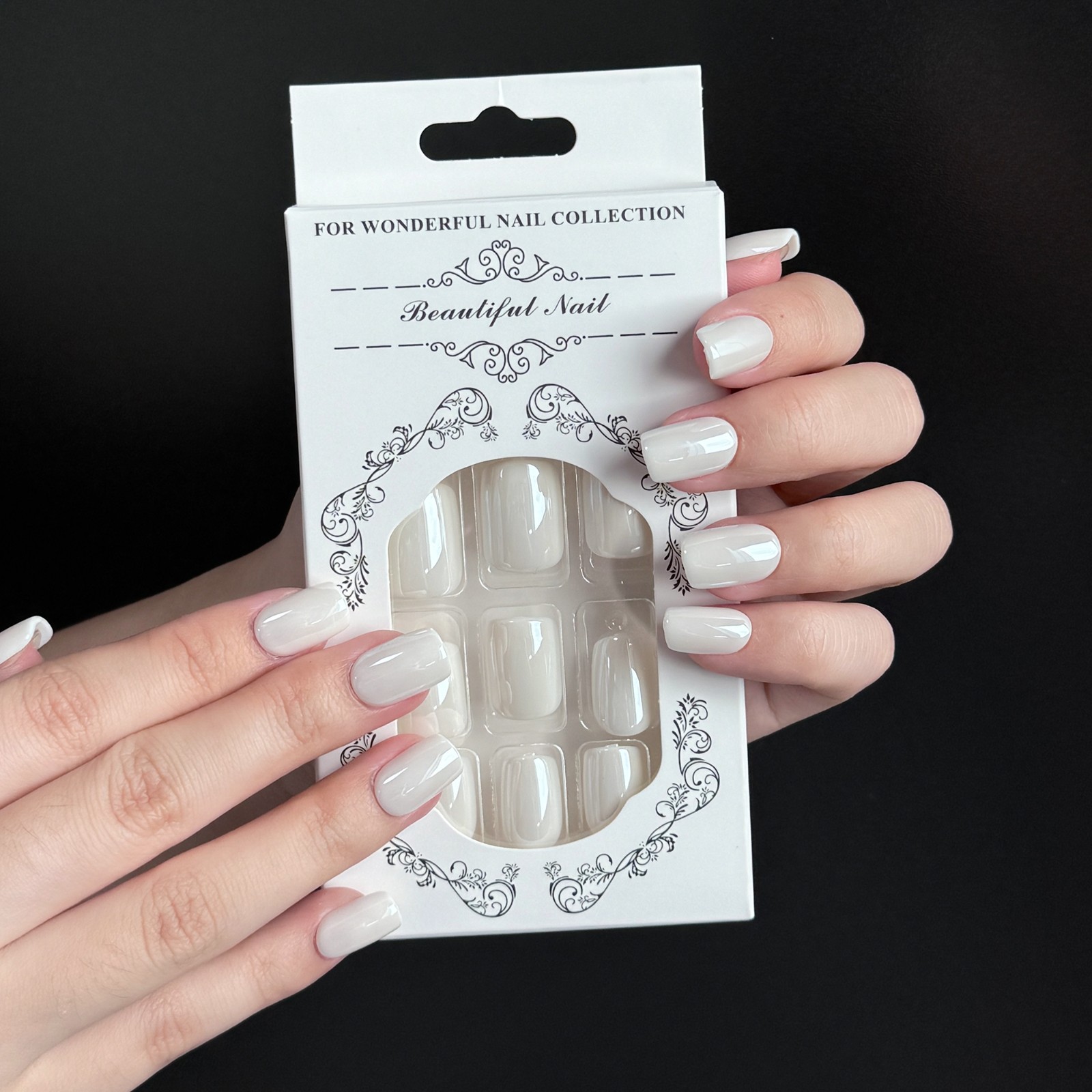 Glossy Milky White Short Square Press-On Nails 24Pcs Fake Nails with Full Prep