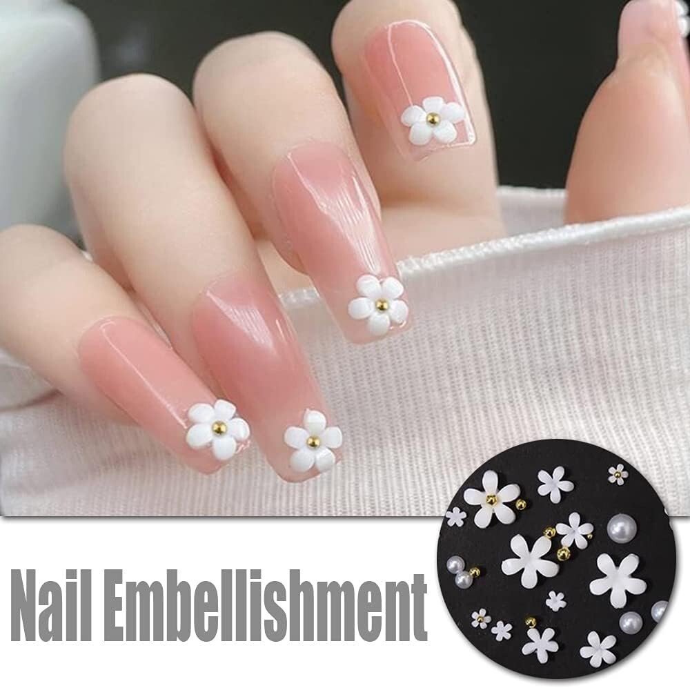 2 Sets 3D Acrylic Flowers Nail Embellishment Nail Decals Floral Pearl Steel Ball