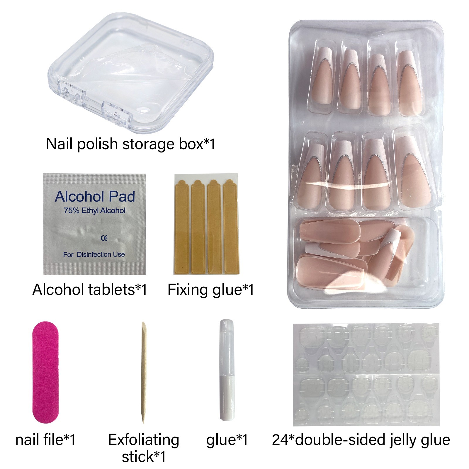 Matte White Press-On Nails Medium Oval Fake Nails with Full Prep Kit 24Pcs