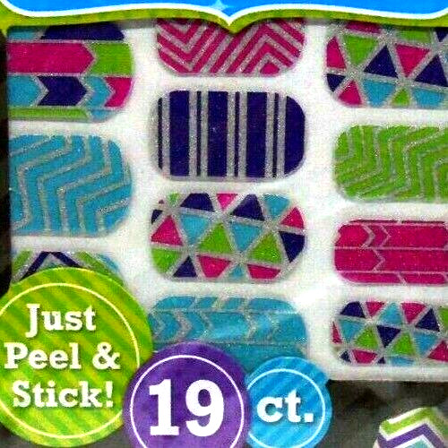 Nail Wraps Stickers Strips At Home Manicure Kit Glitter Stripes Geometric Print