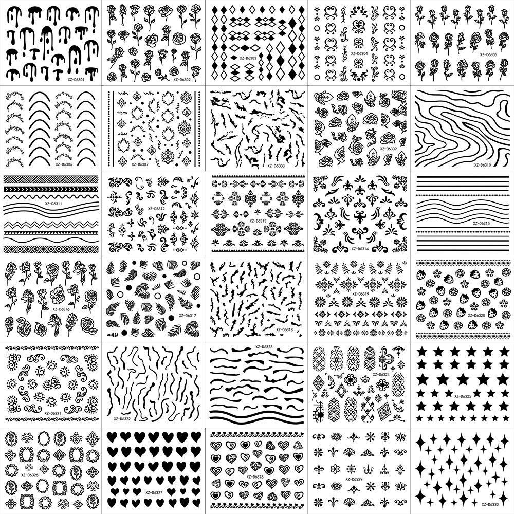 30Pcs Set Nail Art Stickers Decal Flower Lace Rose Heart Slider Manicure N363