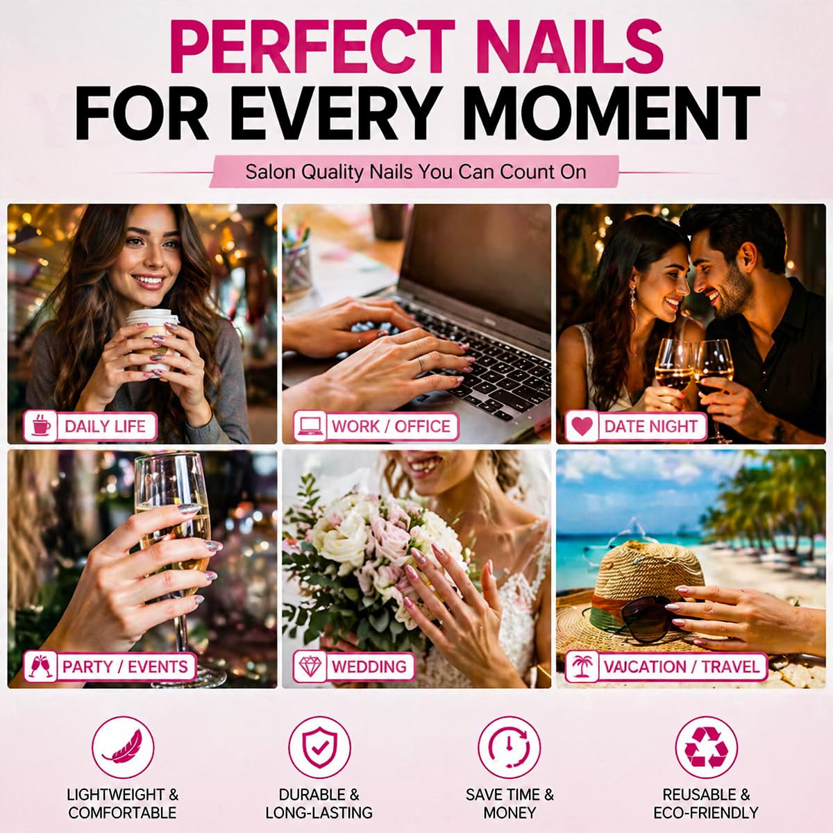 30Pcs 3D Flower Press on Nails Medium Almond Fake Nails Red French Tip False Nai