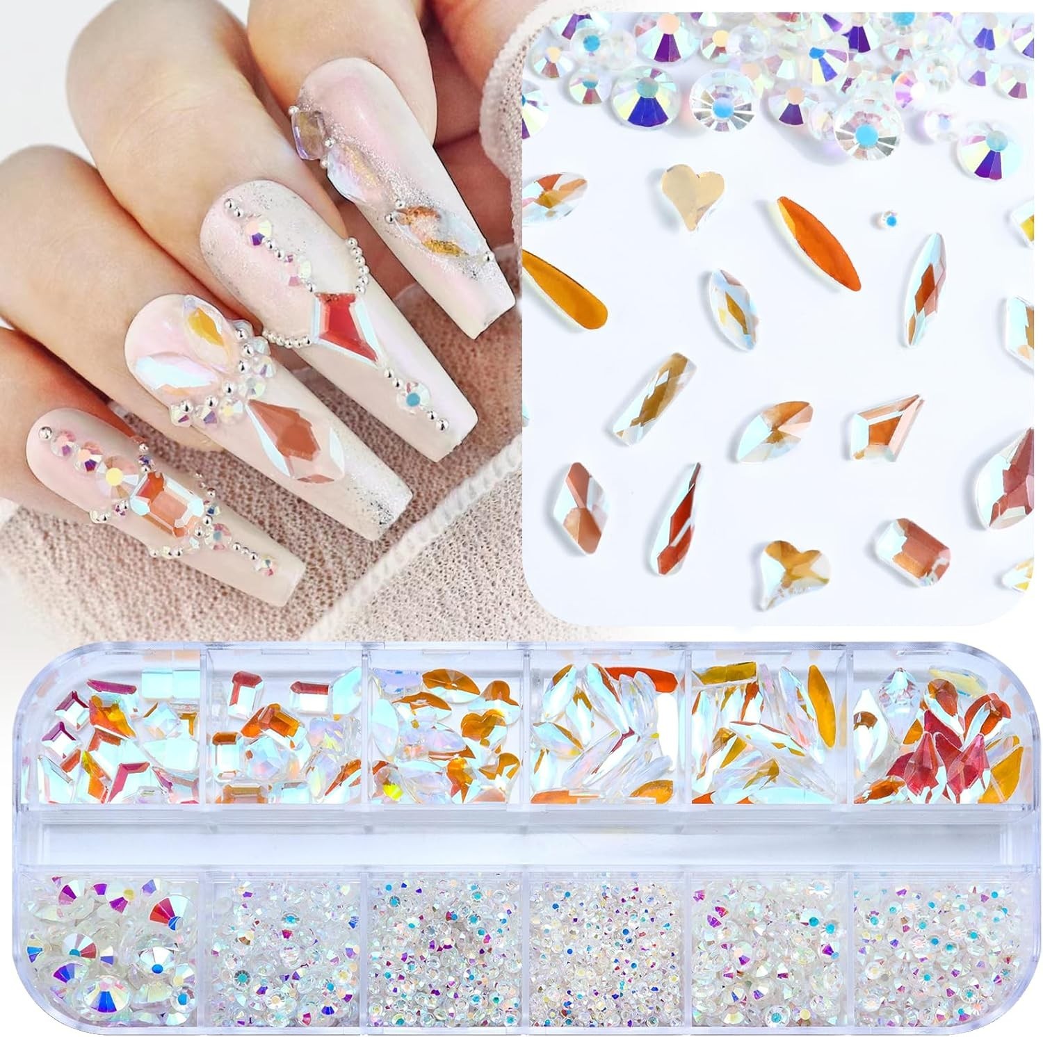 3200PCS Nail Art Rhinestones, Crystal Clear Flatback Rhinestones for Nails, Craf