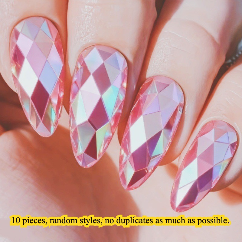 Long Round Almond Fake Nails Metallic Mirror Shimmer 3D Laser Glue on Nail Lot