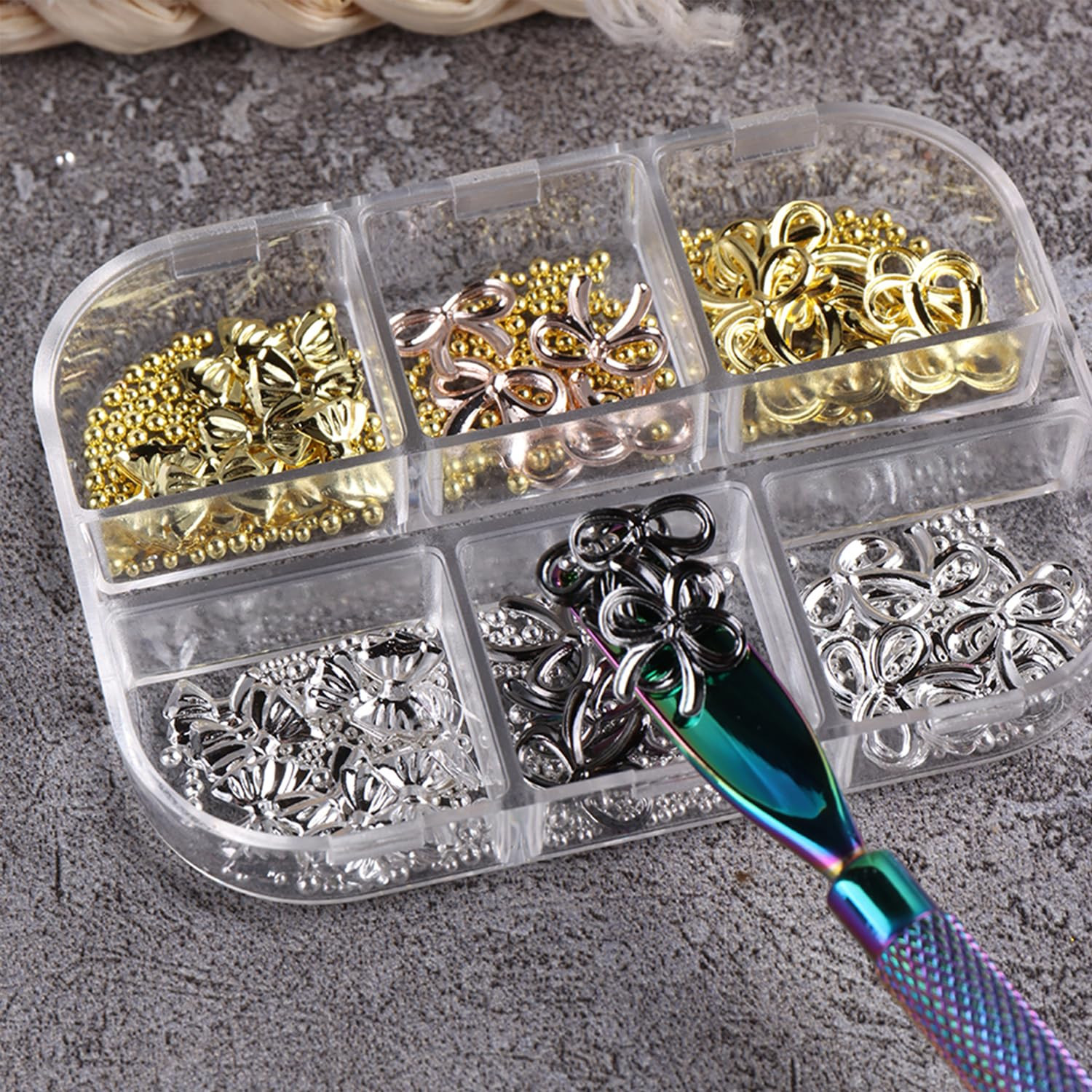 3D Metal Alloy Bow Charms for Nail Art – Gold & Silver DIY Accessories