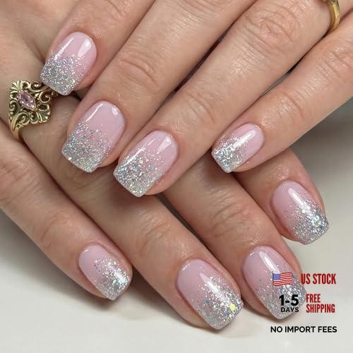 16 Sizes Shining Design Short Square Press on Nails – Soft Gel Fake Nails