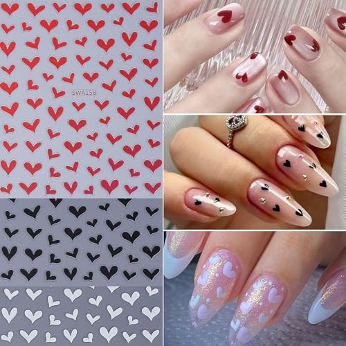 Heart Nail Art Stickers Decals 12PCS Sparkling Love Heart Valentine Style-01