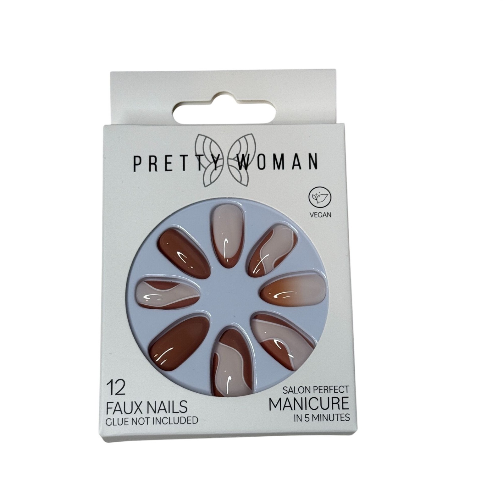 Pretty Woman Press On Nails Brown Swirl Vegan 12pc Faux Nail Set
