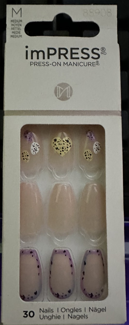 Impress Manicure Nails Square Gloss Speckled heart Nude matte Medium