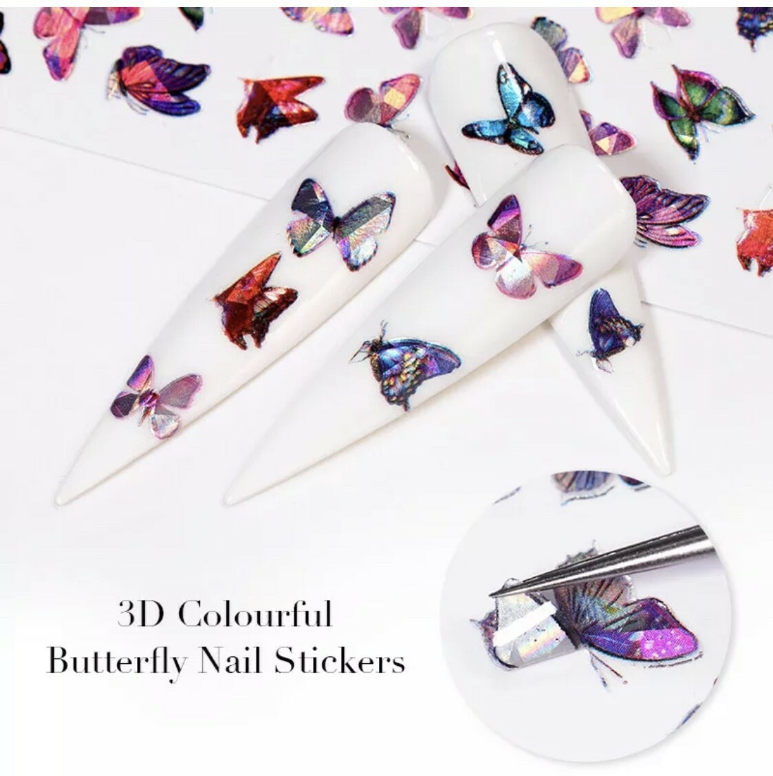 3D Nail Art Sticker Laser Holographic Butterfly Decals Manicure Peel & Stick