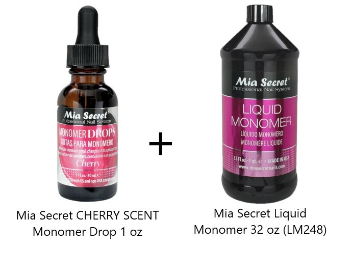 NEW!!! Mia Secret CHERRY SCENT Monomer Drop 1 oz + 32 oz Monomer