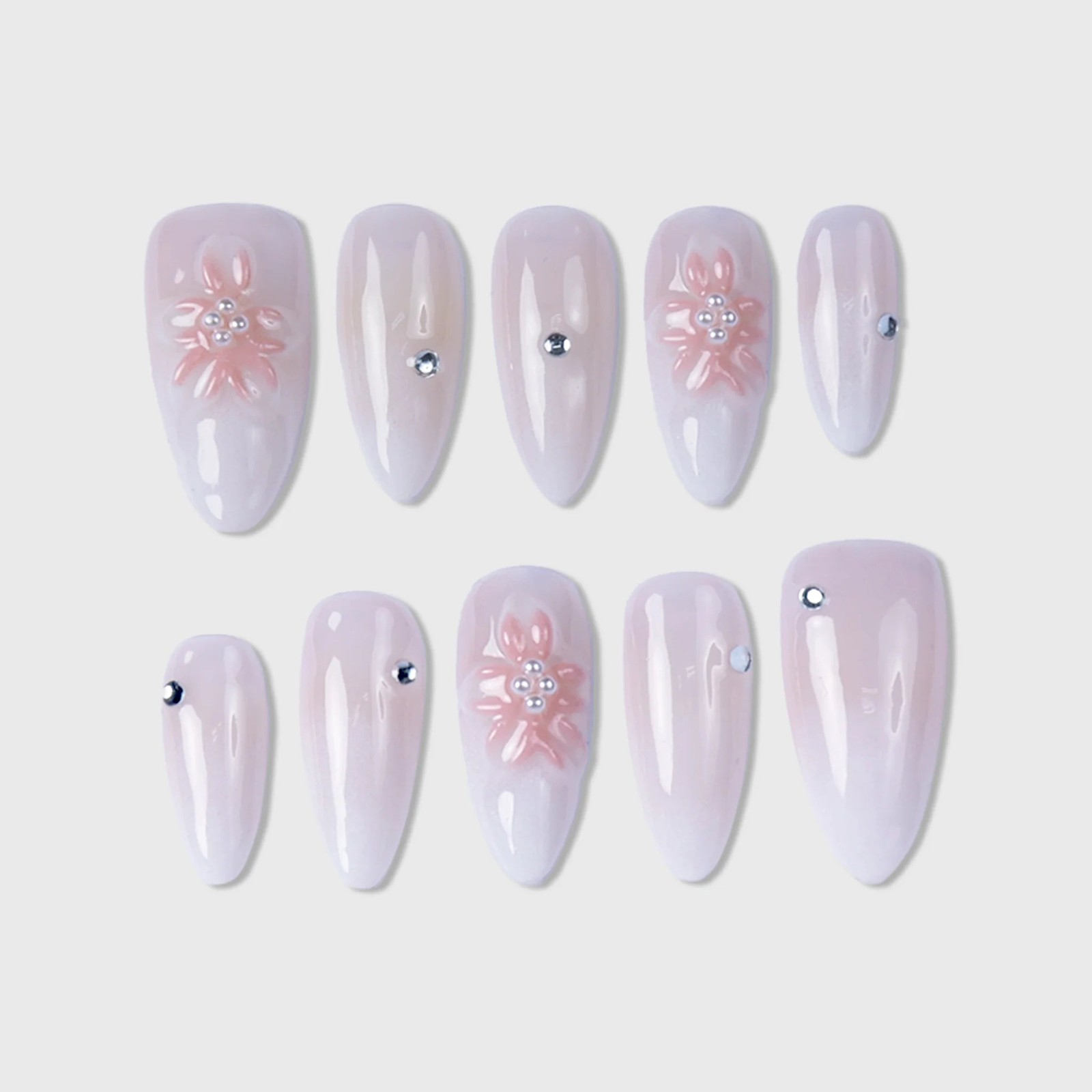 SIYOU Silk Dahlia Almond Pink, Orange & Beige Press-On Nails 10pc